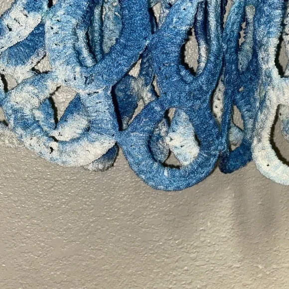 Boston Proper Blue White Open Stitch Crochet V-Neck Sweater 3625 - Picture 6 of 10